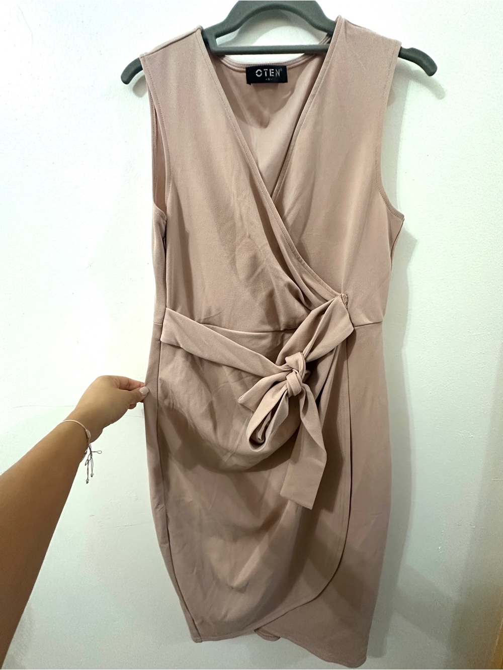 OTEN One-Shoulder Wrap Dress in Dusty Blush